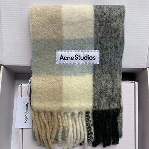 Acne Studios Trendy Blue Gray Plaid Scarf | Cozy Designer Wrap